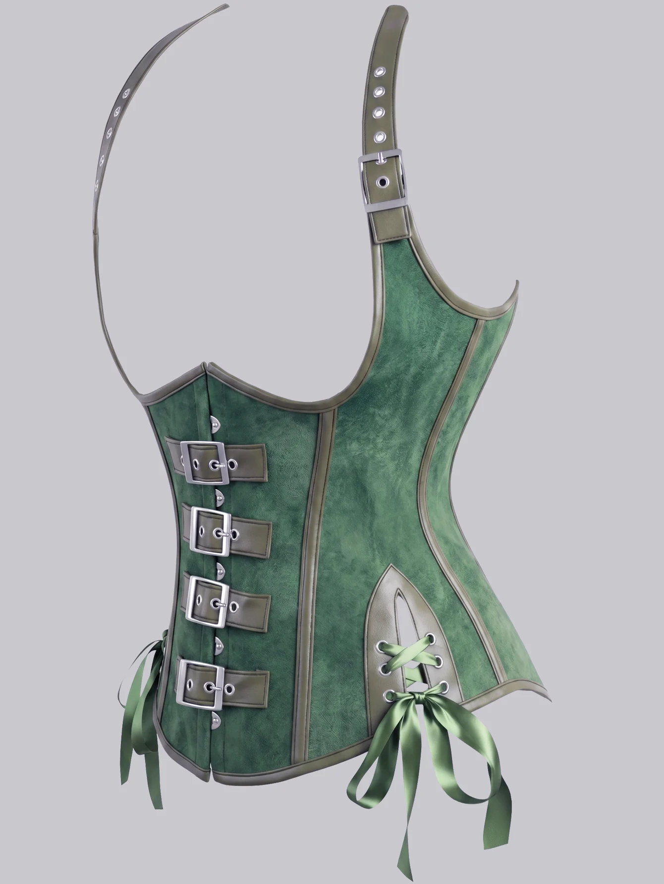 PU Leather corset top steampunk corselet halter women top halloween stage show costume boned lace up underbust tummy control