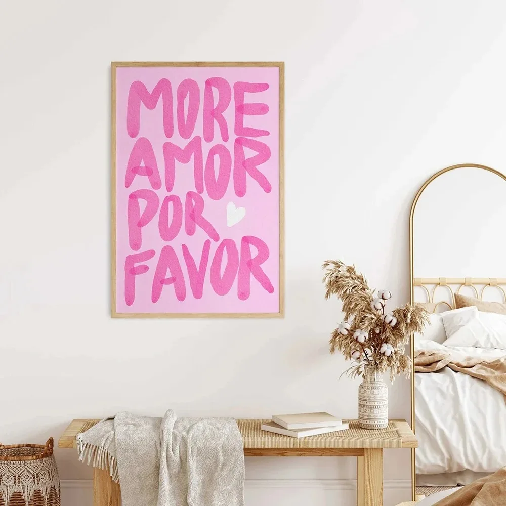 Maximalist More Amor Por Favor Colorful Eclectic Pink Love Quote Wall Art Canvas Painting Poster For Living Room Home Decor