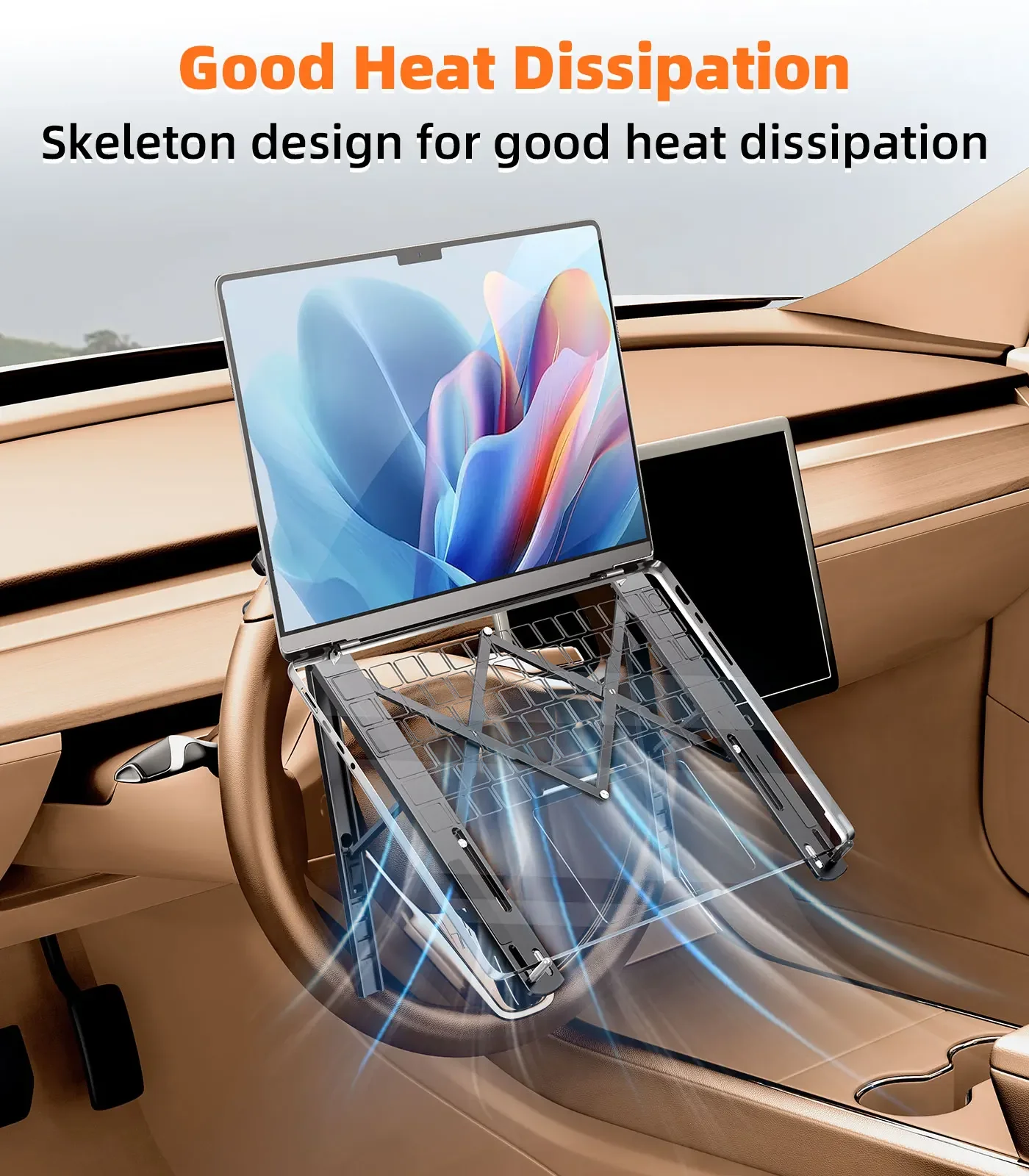 Hipacool Metal Car Steering Wheel Laptop Stand Portable 5-Levels Adjustable Laptop Tablet Holder Aluminum Alloy Car Accessories