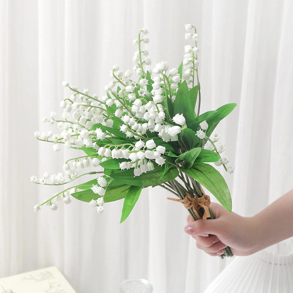 10 قطعة زهرة الجرس البيضاء الاصطناعية وادي الزنبق زهرة الأوركيد للمنزل حديقة الديكور حفل زفاف باقة العروس