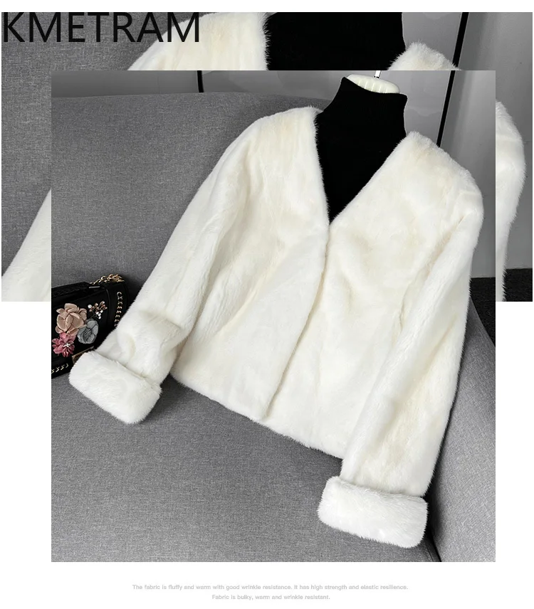 Chaqueta de piel de visón Real para Mujer, abrigos cortos a la moda, abrigo cálido de piel blanca, Ropa Juvenil para invierno, novedad de 2024