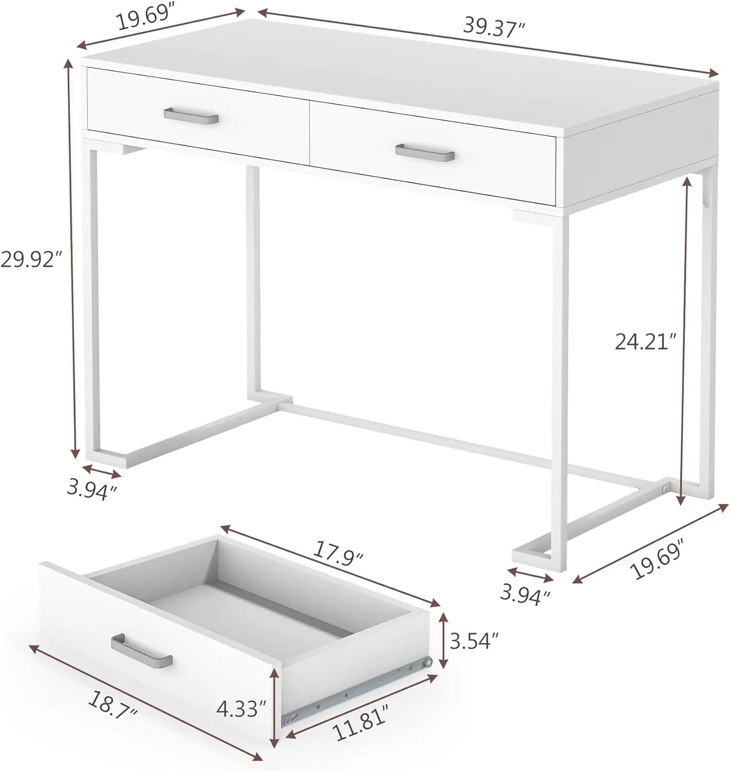 Scrivania per Computer con cassetti per piccoli spazi, scrivania da studio bianca per Home Office da 39 "per camere da letto, Home Office, soggiorno