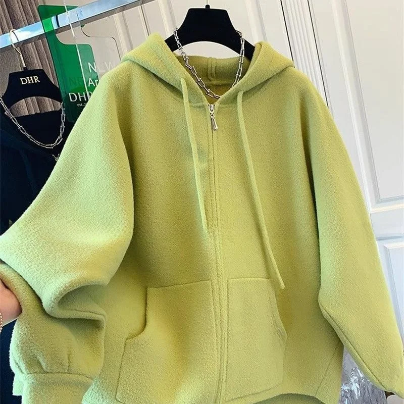 

plus Size 300 Pou Women's Hooded Batwing Sve Jaet Autumn Winter Loose Meat Concealing Versatile Open Cardigan Sweat...