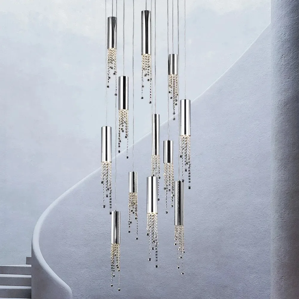 Imagem -05 - Candelabro Led de Cristal Cromado Moderno Luminária Suspensa para Corredor e Lobby Brilho Longo do Teto Interno Grande Escadaria de Luxo