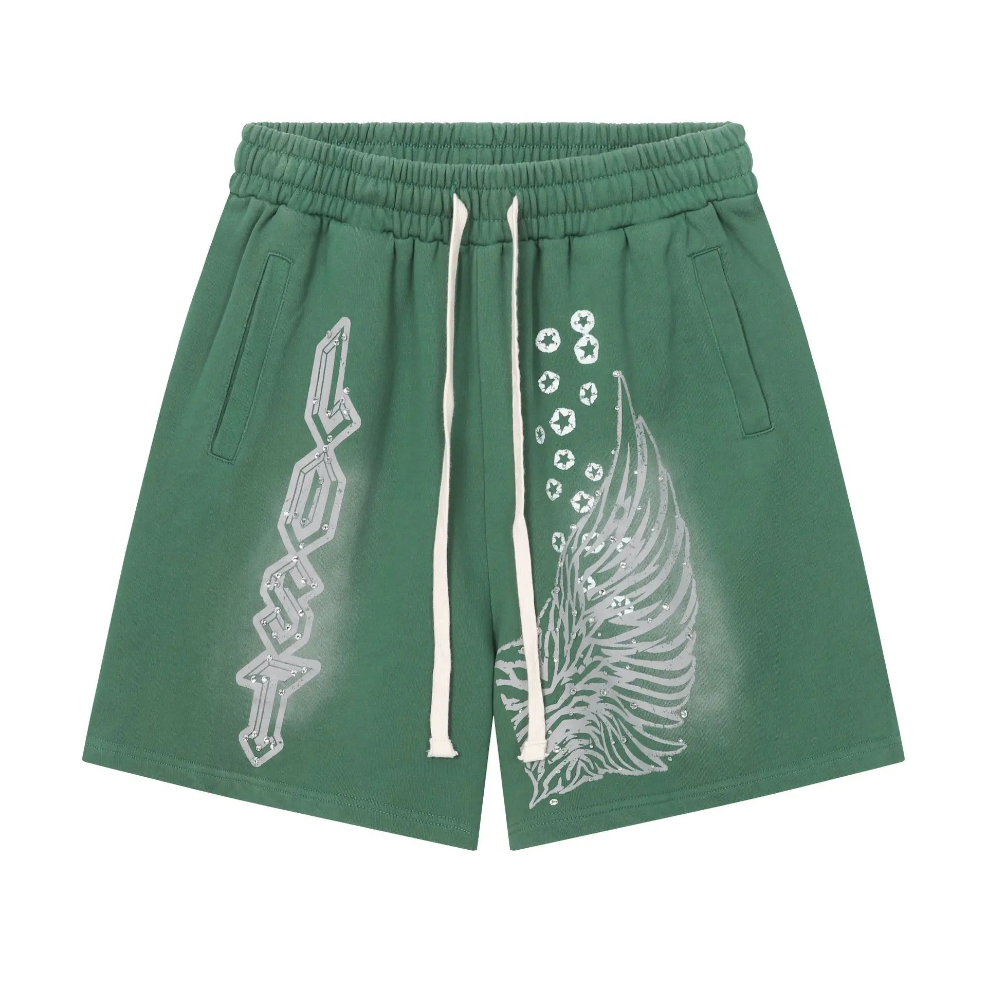 Y2K Strass Baggy Jogger-Shorts Weites Bein Gewaschene Trackshorts Hip-Hop Streetwear Hip-Hop Distressed Kurze Sweatpants 2026 – Detail 12