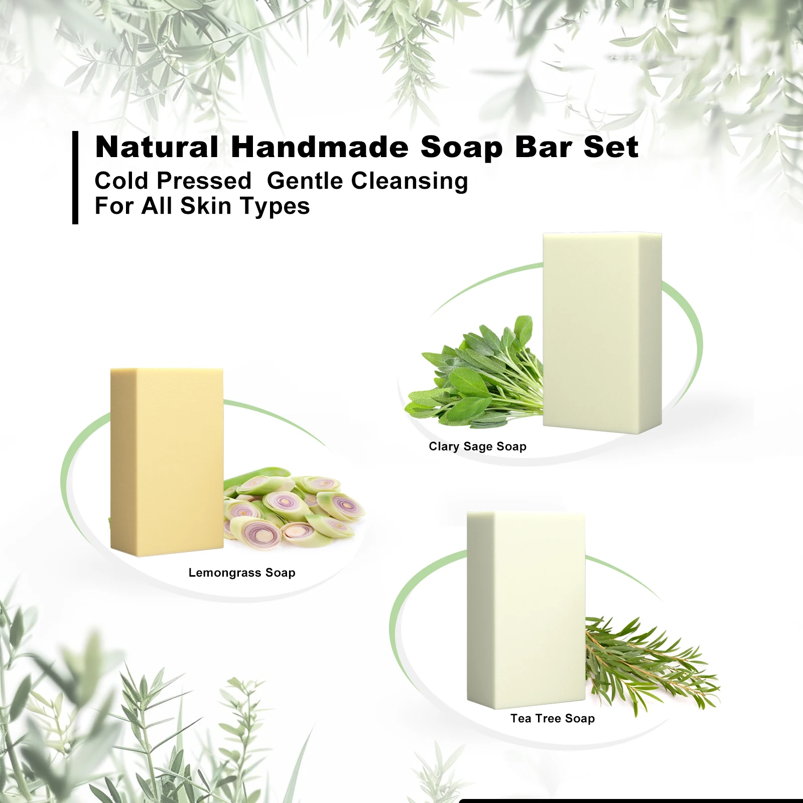 MAYJAM Handmade Essential Oil Soaps ,3 Bars Soap,Tea Tree Soap Clary Sage Soap Lemongrass Soap,Traditional Cold Process Soap