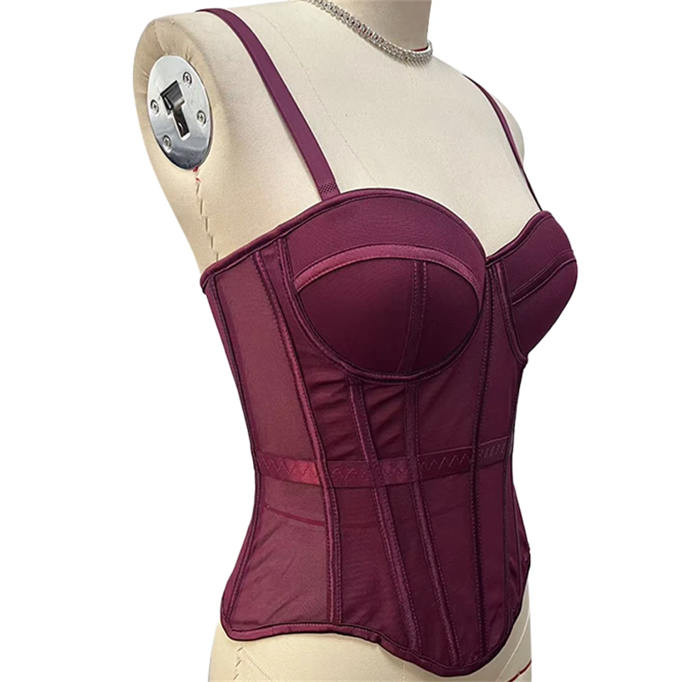 Becirzet Elegantes Formgebendes Sexy Spitzenkorsett Damen-Bustier Taillentrainer Schlankes Crop-Top Körperformer Mehrfarbiger Fischgräten-BH – Detail 10