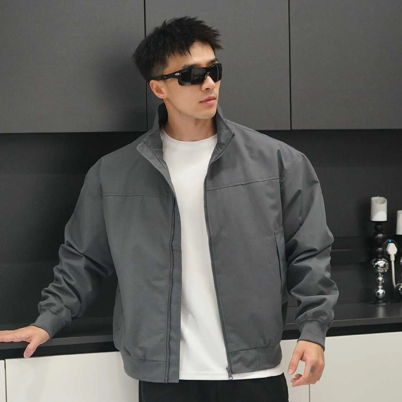 2025 Autumn American Three-Proof Work Jacket Men's Stand Collar  Top Trendy Casual Loose Jacket
