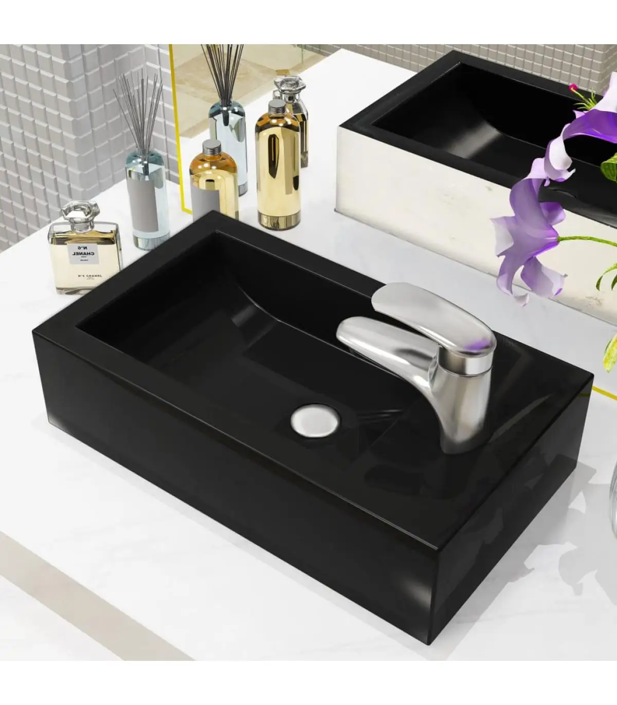 Washbasin sinks with hole ceramic rectangular faucet 46x25,5x12 Black