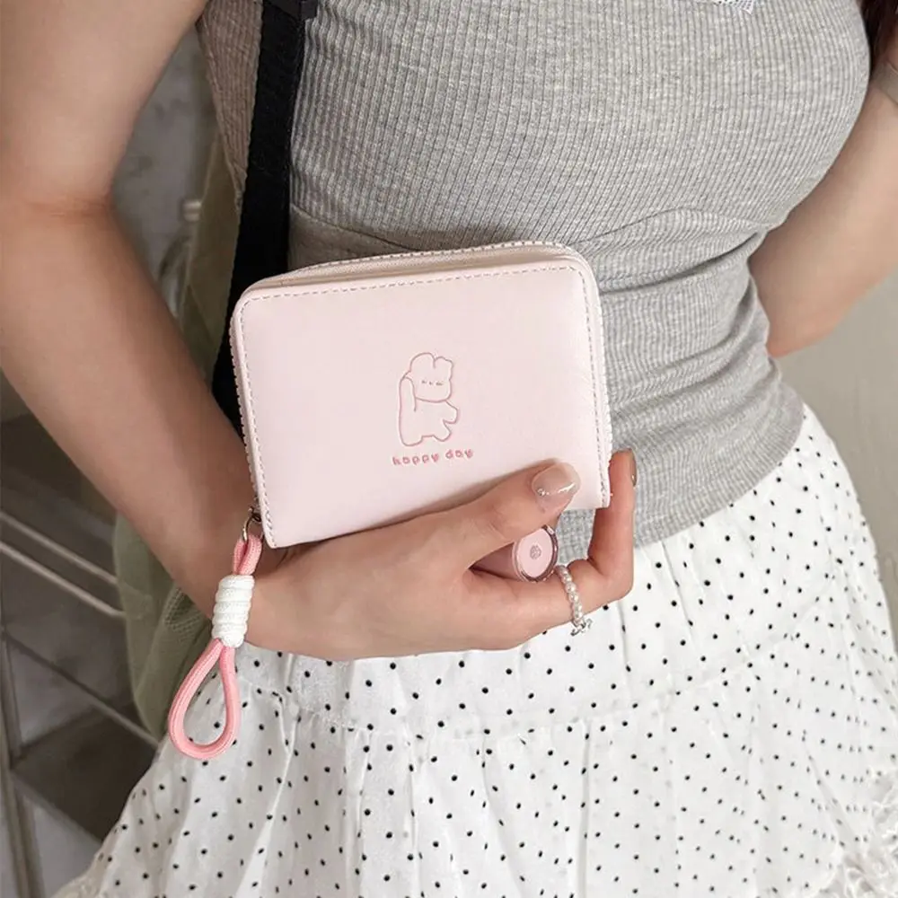 

Portable Kawaii Women Wallet Short Cartoon Student Fold Card Holder Pu Leather Bear Rabbit Cat Coin Purse Ladies