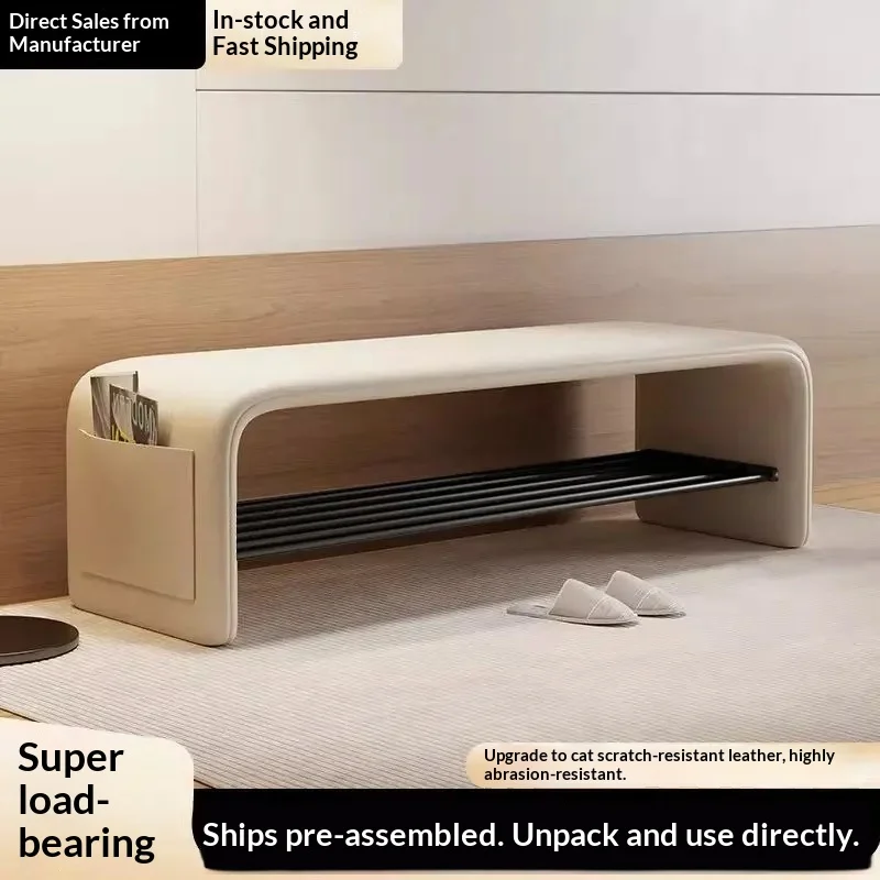 Home Furniture Entryway Shoe Bench Hidden Storage Seat Upholstered Removable Cushion Two Tier Shoe Rack Modern Hallway Bench