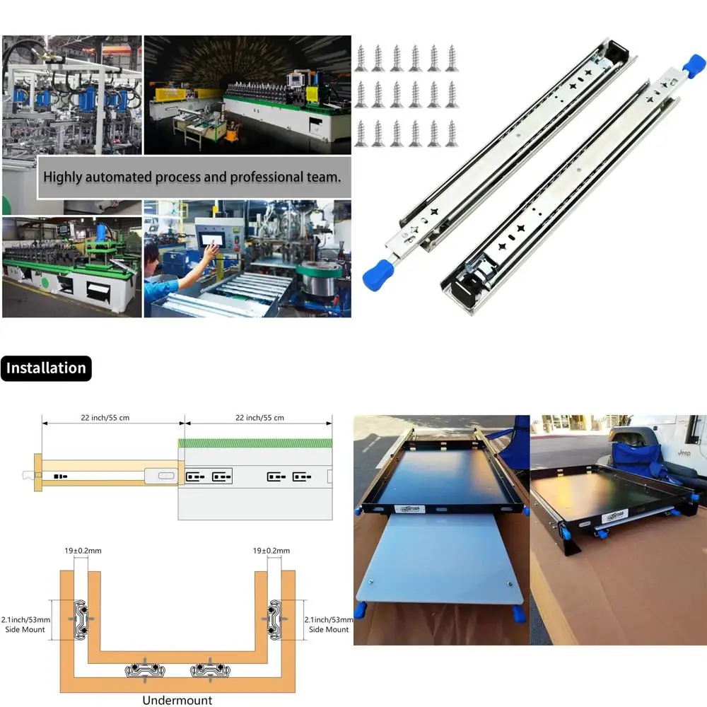 

Выдвижные направляющие для ящиков с боковым креплением, полным выдвижением и рельсами из нержавеющей стали, грузоподъемность 22-260 фунтов, усиленные, с фиксацией.