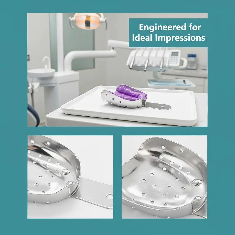 Aluminum Alloy Dental Impression Trays 2Pcs Reusable Autoclavable Upper Lower Teeth Trays for Dental Lab Impression Work