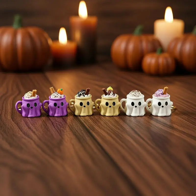 3D-gedruckter Geister-Eiscreme-Schlüsselanhänger, Halloween-Klicker, Druckknopf, Stressabbau, Dekompressions-Schlüsselkappe, Anhänger, Geschenk – Detail 7