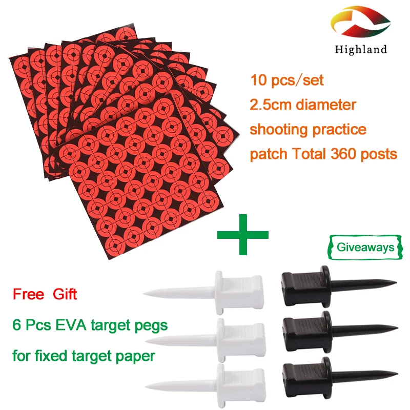 10 Sheets/Set Target Paper 2.5cm Shooting Practice Patch Sticker Metal Target Surface Aid Sticker Free 6 Target Paper Pegs 360pc