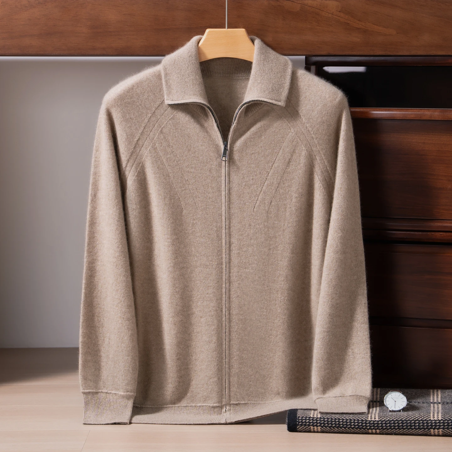 Men's High-End 100% Pure Cashmere Knitted Cardigan Lapel Zipper Sweater Business Casual Autumn Winter Fashion Men's Clothing