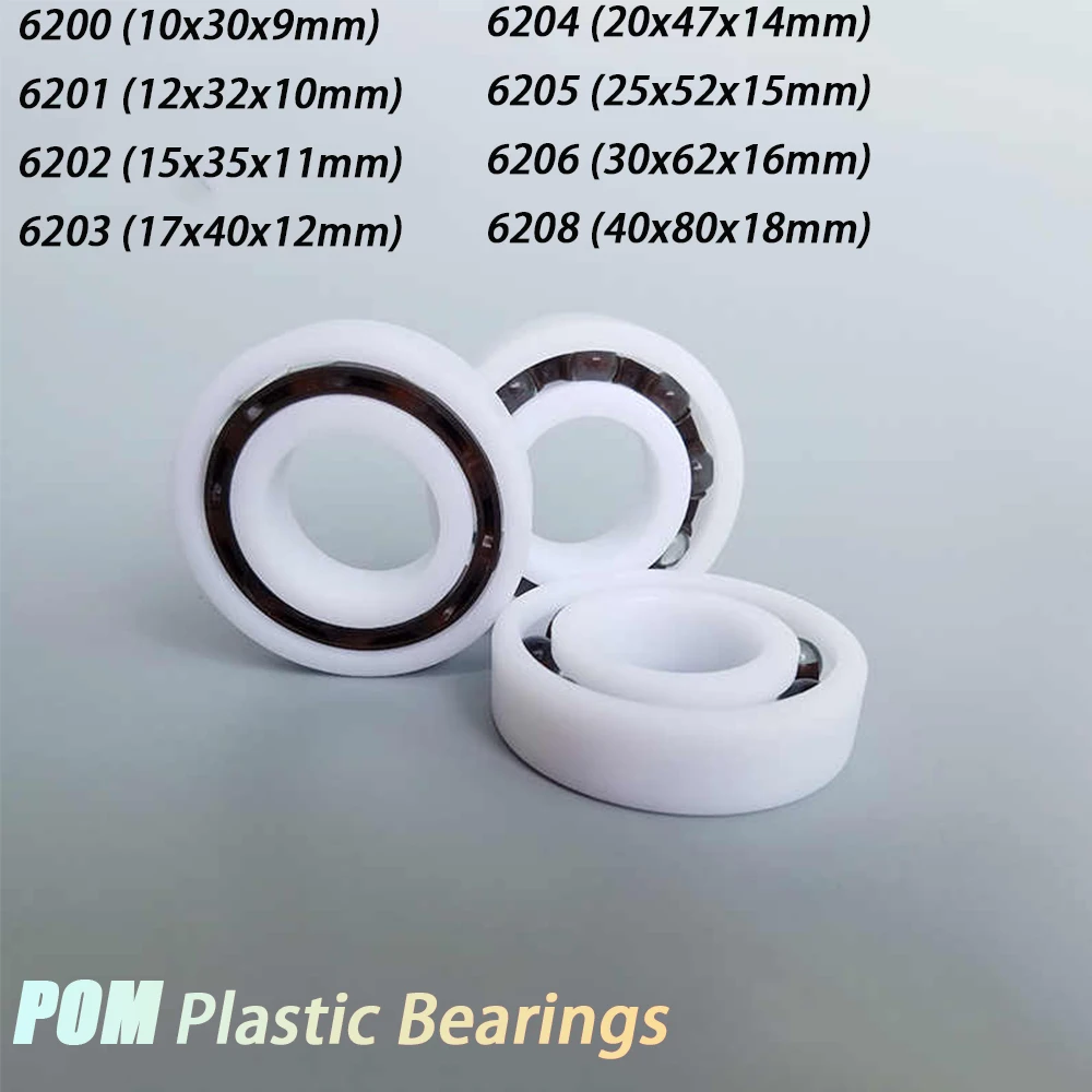1-3pc Pom Plastic Bearings 6200 6201 6202 6203 6204 6205 6206 6208 Corrosion-resistant Acid And Alkali Deep Groove Ball Bearings