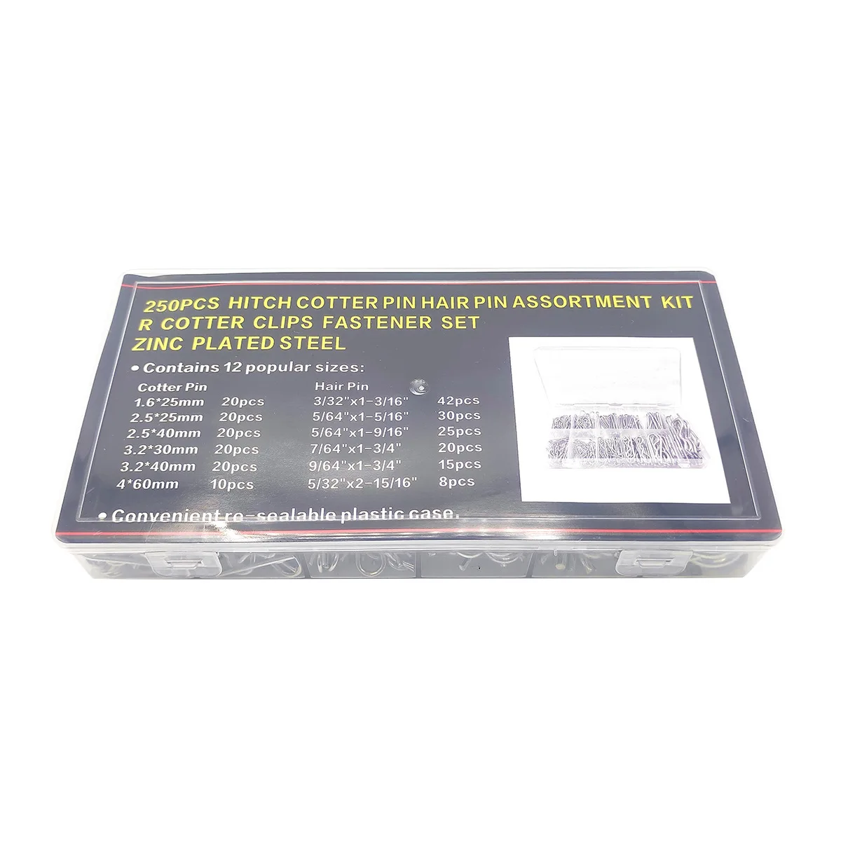 250pcs split pin R-type pin combination set, galvanized steel hook hair clip fastener set