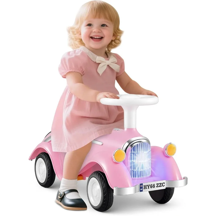 ركوب على سيارة الدفع للأطفال الصغار سيارة منزلقة من القدم إلى الأرض مع صوت عجلة القيادة وتخزين تحت المقعد بدون بطاريات ركوب O