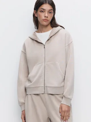 Pure dames eenvoudig vest met capuchon en ritssluiting, comfortabel getailleerd Fce groot oppervlaktestof Street Sle Long Sve