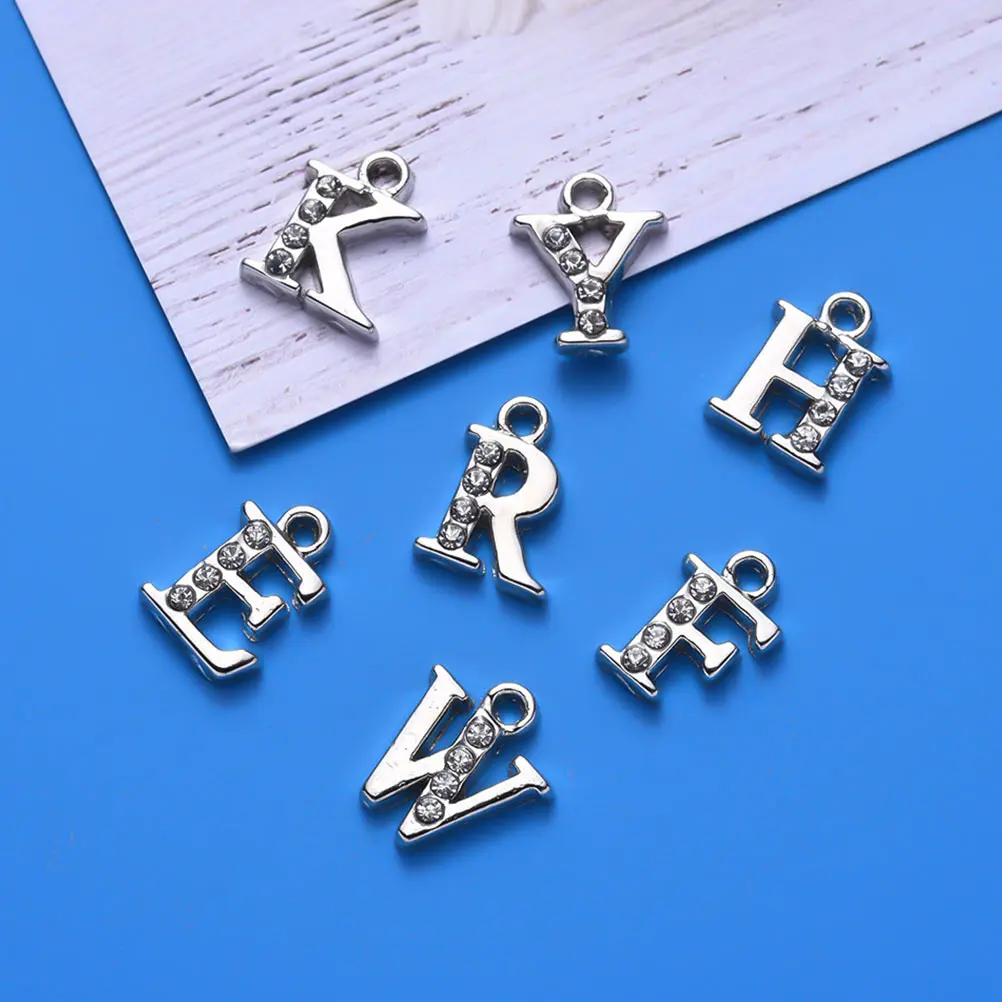 

26pcs Alphabet Pendant Decorative Letter Necklace Accessory DIY Capital Alloy Rhinestone Charm H made Jewelry Craft
