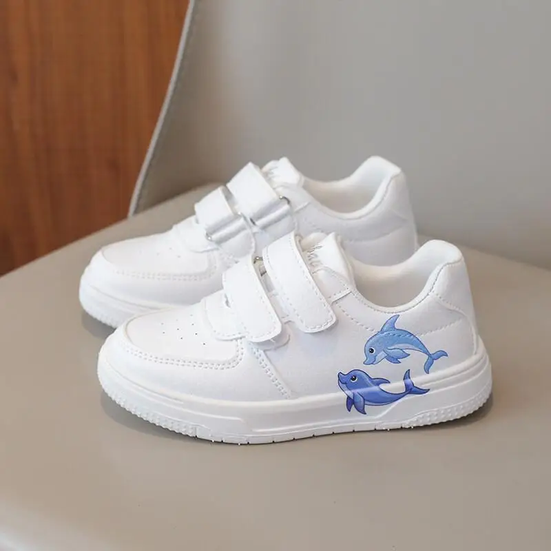 Kids Tennis Shoes with Cute Dolphin Children Casual Shoes Breathable Double Hook&loop 2026 New Fashion Boys Girls Sports Shoes