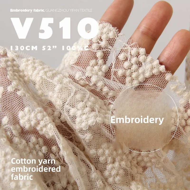 

Pure Cotton Perspective Lace Embroidered Fabric for Spring Summer Dress Veil Clothing Diy Cloth By The Yard Sewing Material