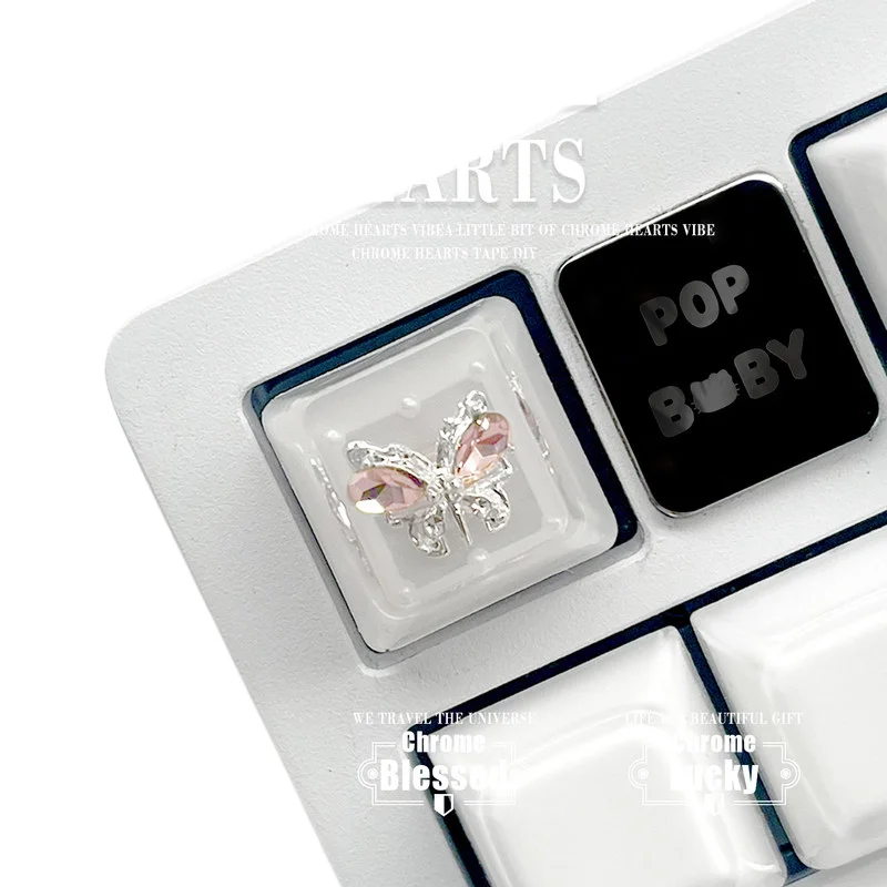 Pink Diamond Butterfly Theme Drip Glue Keycaps Mechanical Keyboard Cross Axis PC Game Keyboard Collection Gifts Custom Keycaps