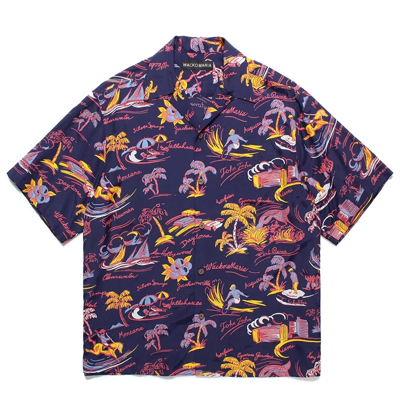 25SS Beach Surf Coconut Holiday Digital Full Print WACKO MARIA Summer Mens Womens Hawaii Short Sleeve Shirt