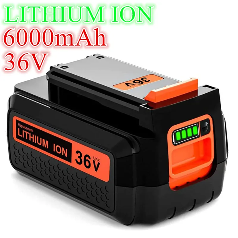 36v 6000mAh Replacement Lithium Rechargeable Battery for Black & Decker BL20362 BL2536 LBXR36 LBX2040 L50 with LED Indicator