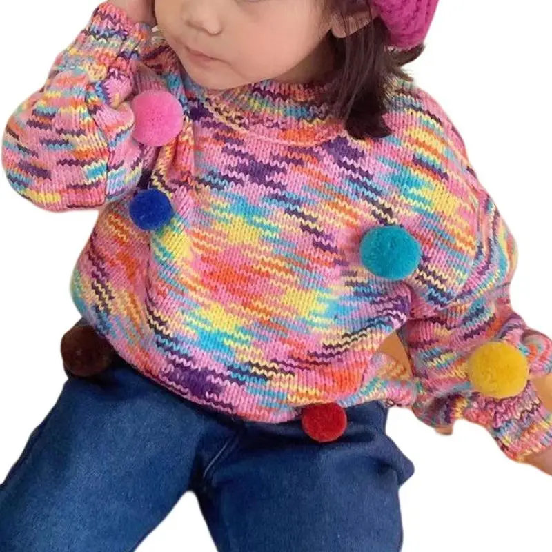 

Kid Rainbow Sweater Toddler Knit Sweatshirt Round Collar Knitted Shirt For Girls Boys Deep Autumn Winter Early Spring