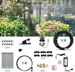 DIY Water Mist Spray Electric Diaphragm Pump Kit Garden Greenhouse Misting Cooling System 9M 6PCS Fog Nozzles Gardening Tools