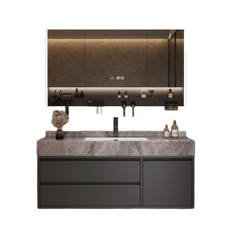 `Sintered Stone Seamless Ceramic Vanity Multi-Layer Solid Wood Bathroom Cabinet Combo Face Wash Hand Sink Lavatory Furniture