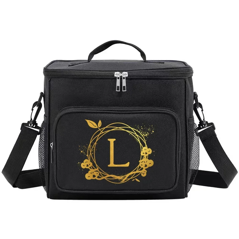 Lunch Box Cooler Organizer Case Thermal Handbag Waterproof Outdoor Travel Shoulder Lunch Bag for Men and Women Wreath Pattern