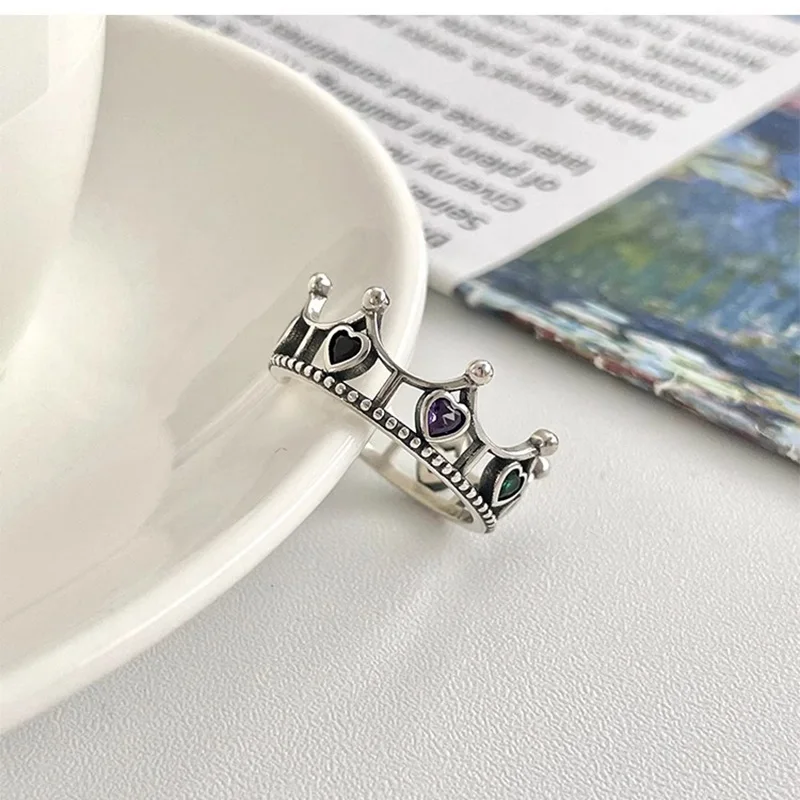 Foxanry Multicolor Love Heart Crown Rings For Women Girl Creative Design Sweet Elegant Romantic Fashion Anniversary Jewelry Gift