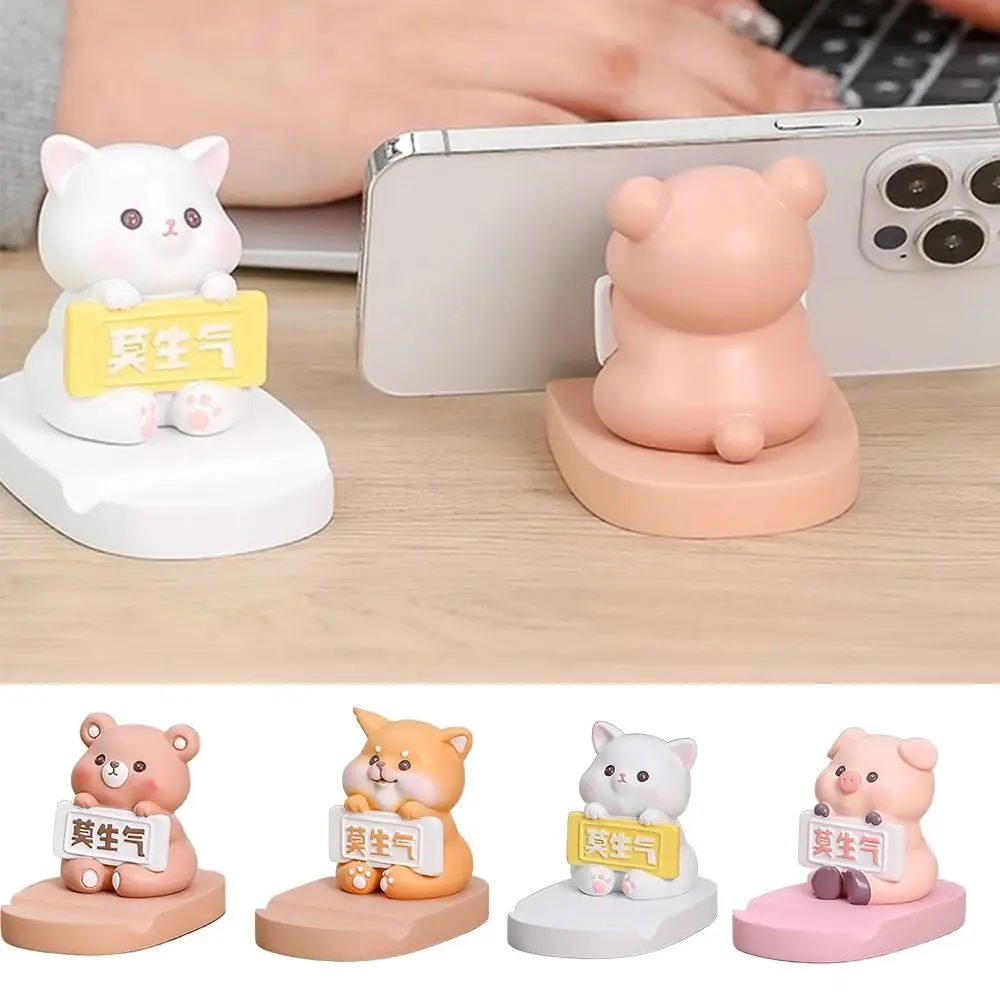 Don't Angry Pig Phone Stand Kittens Figurines Resin Craft Cute Animal Phone Holder Little Bear Pet Cartoon Phone Bracket