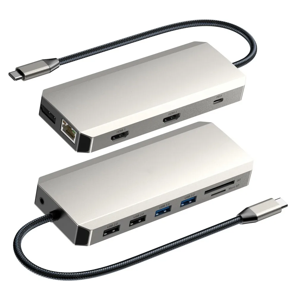 USB C Hub Docking Station USB3.1 10Gbps Hub Adapter Triple Display HDMI/VGA/DP PD3.0 100W for MacBook Pro Air PC