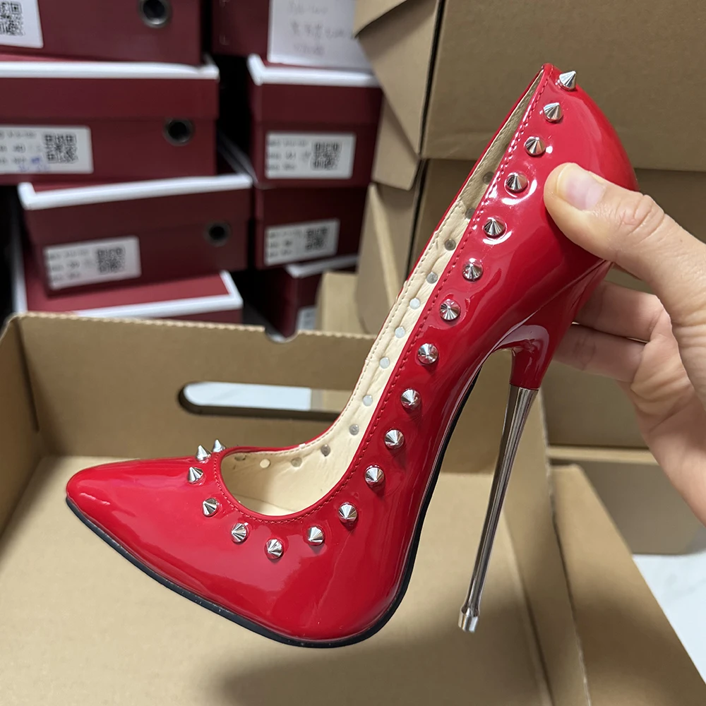 Factory Customize 16cm Extreme Metal High Heels Stilettos Women Sexy Silver Rivet Pumps Stilettos Pole Dance Catwalk Party Shoes