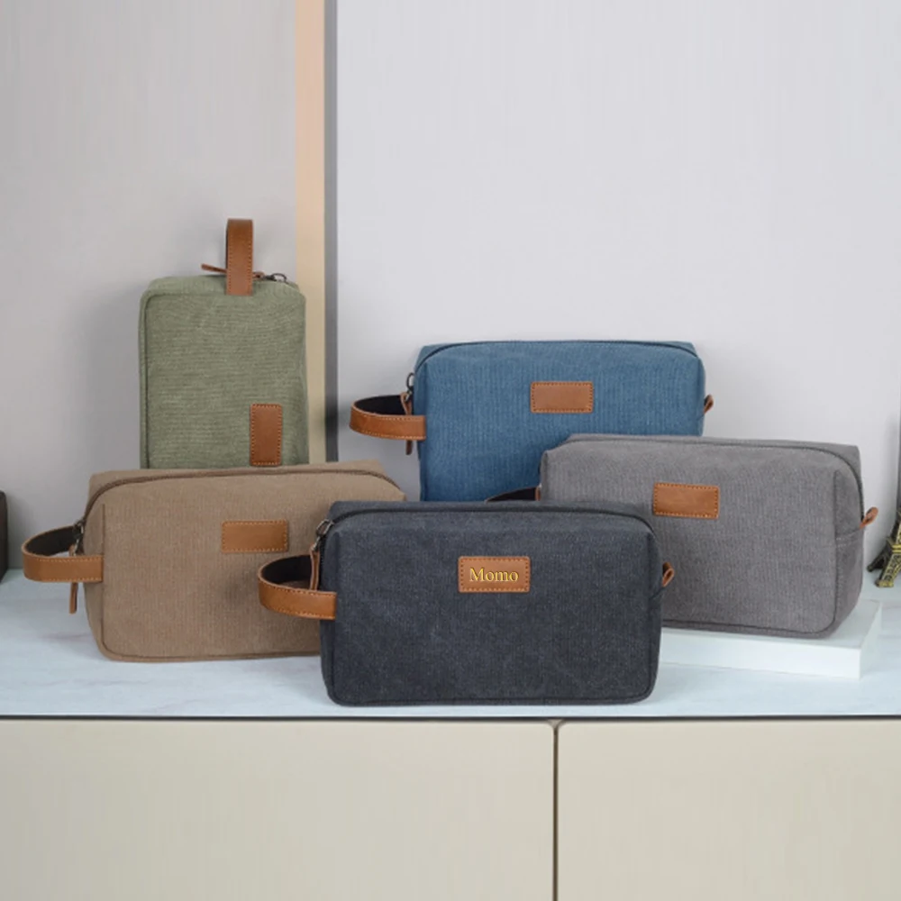 Customized Name PU Leather Toiletry Bag, Travel Handbag, Waterproof Canvas Storage Bag, Fashionable Retro Makeup Bag