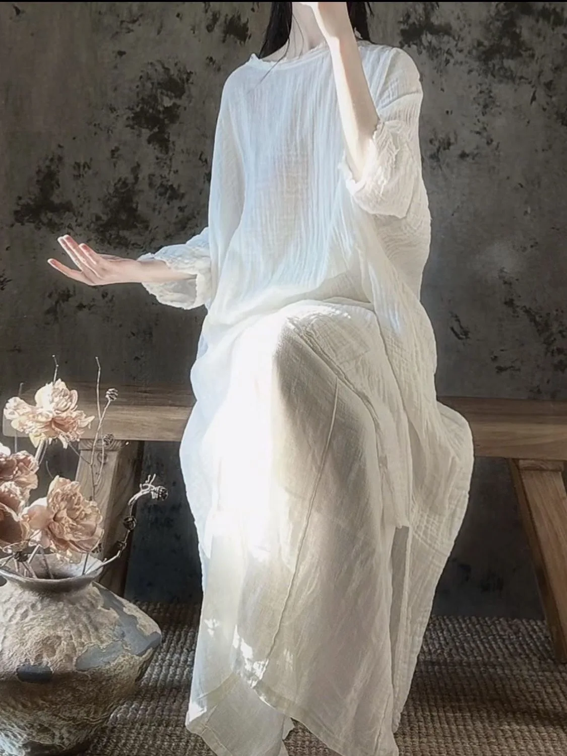 White Textured Cotton Linen Set Women's Ancient Chinese Style Zen Clothing Cool Sensation High End Hanfu Upper Apparel