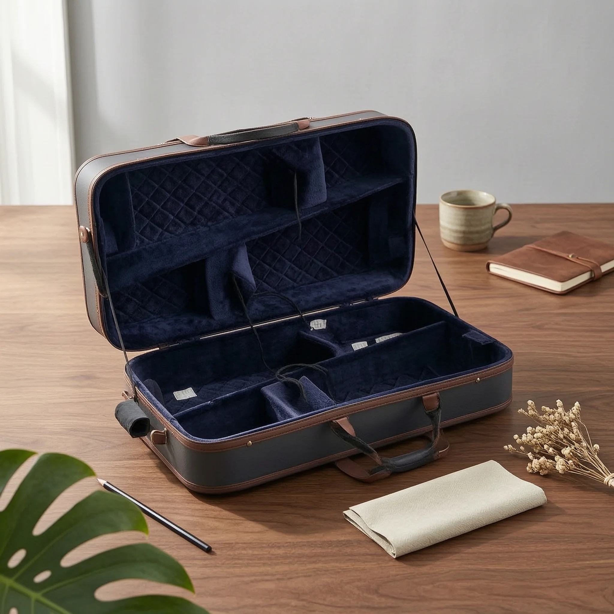 Four-Instrument Violin Case Rectangular Multiple Violin Case Padded Zippered for Violinists, Rehearsals, Music Lessons