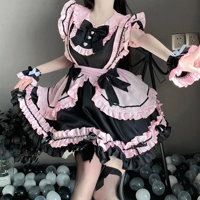 

Anime Heavy Industry Maid Lolita Short Skirt New Sweet Black and Pink Maid Costume Cos Costume Lolita Soft Girl Dress