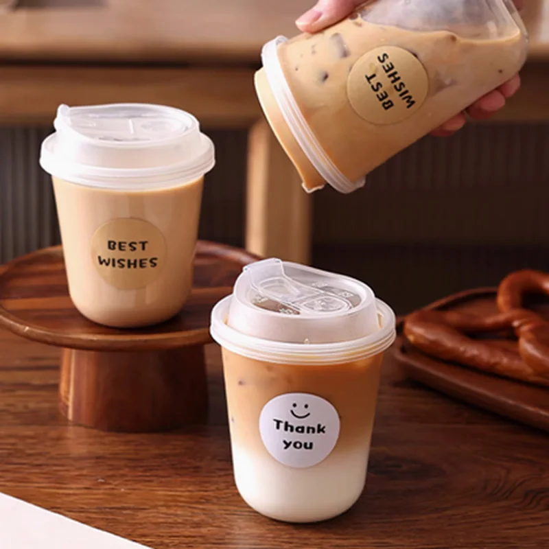 

20pcs Disposable Thick Cups Food Grade PET Plastic Cold Drink Coffee Milk Tea Cups with Lid Leakproof High Temperature Resistant