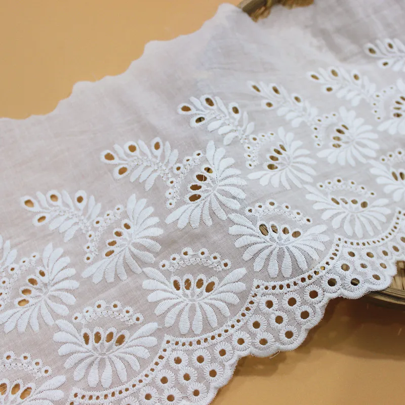 Width 20cm Off white Cotton Embroidery Lace Cloth Cotton Cloth DIY Clothing Accessories Curtains Material SC210