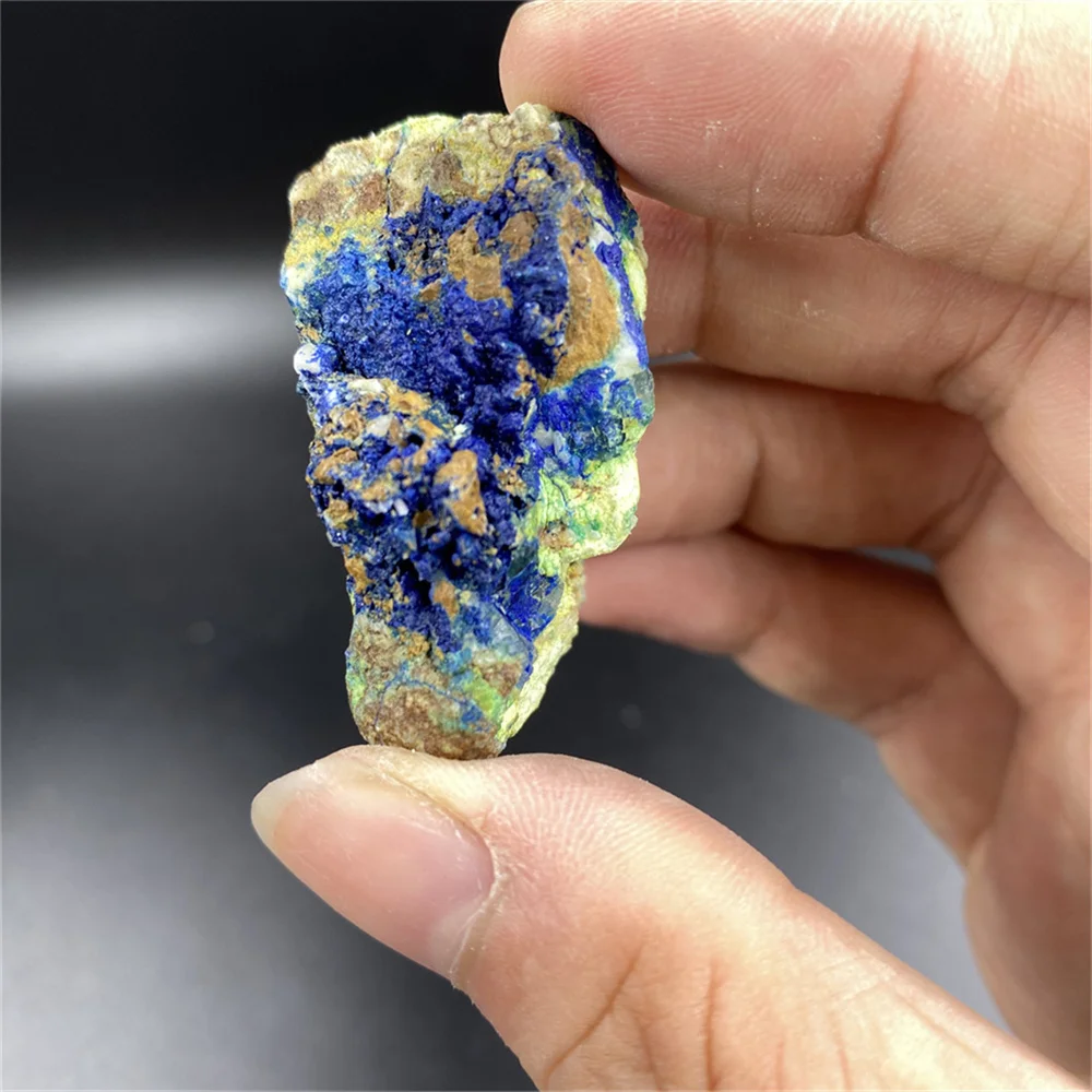 Mineral specimens of natural azurite, malachite, miaolite and Fenfenite associated quartz crystal clusters