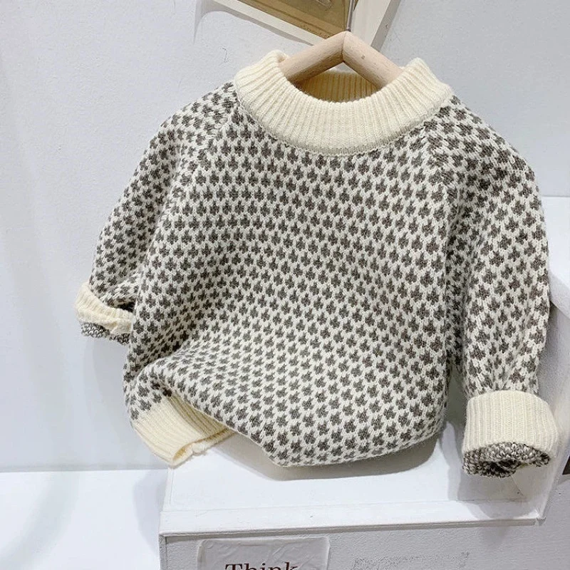 Boys Woolen Sweater Crochet Cotton Windbreak 2026 Dazzling Warm Thicken Autumn Winter Pullover Plus Size Children's Clothing
