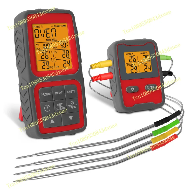 New Wireless 4-Probe BBQ Thermometer 4-Channel Backlit Display for Kitchen Meat Cooking Grilling Precision Food Temperature
