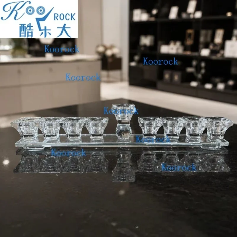 9 Branch Crystal Glass Menorah Transparent Multicolor Hanukkah Candle Holder