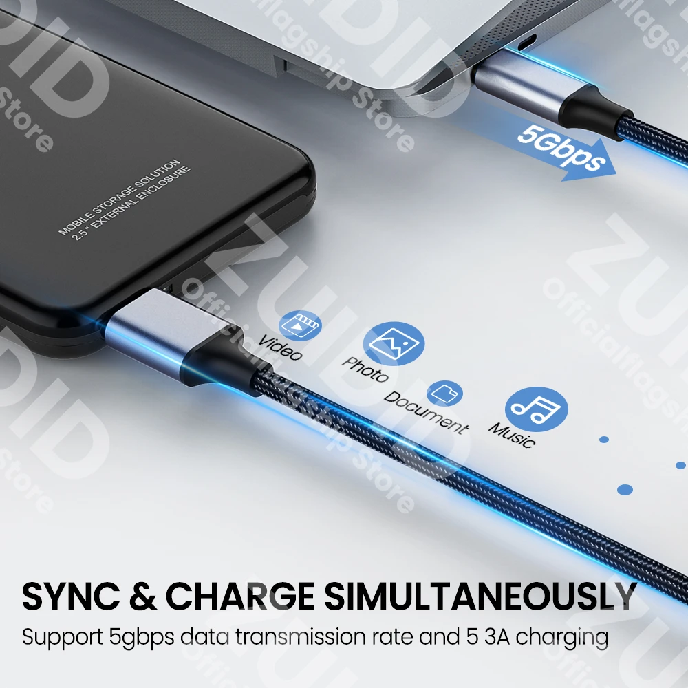 Elbow USB Type-C to Micro B Data Cable USB3.0 5Gbps 3A Fast Charging Cord For Macbook HDD SSD Case USB Type C Micro B Data Cable