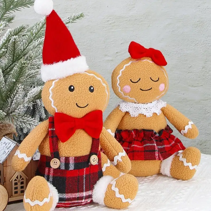 Christmas Gingerbread Man Plush Toys Gingerbread Gingy Plush Toys Sitting Gingerbread Shaped Plush With Plaid Clothes